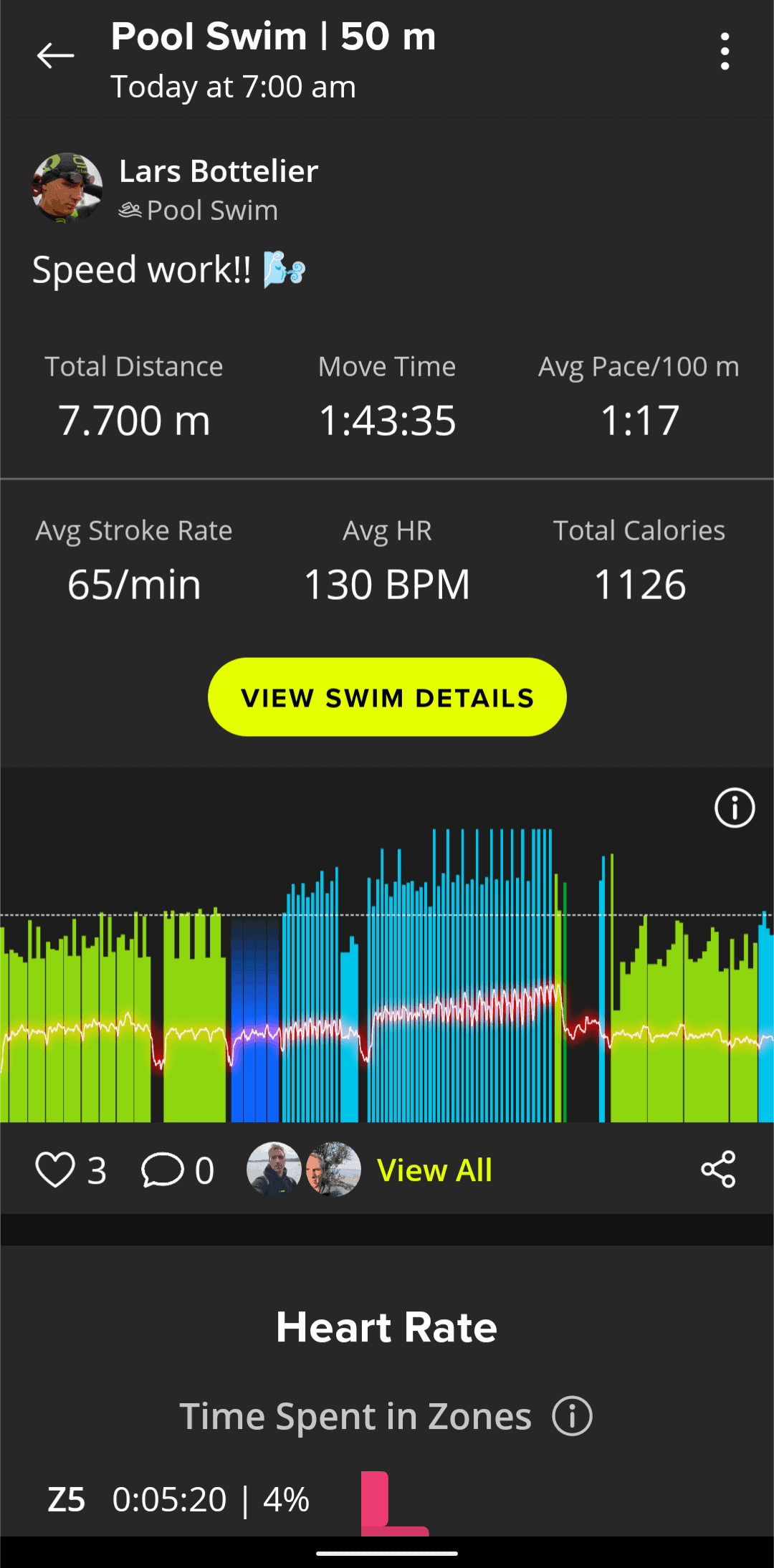 The FORM app from where all the swim data is visible and accessible. 